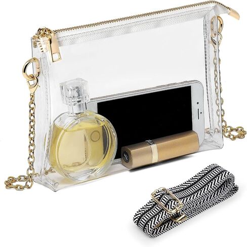 Lorbro Clear Purse for Women Stadium Approved, Clear Crossbody Shoulder Bag, Semi PU Crafted Material Chain Strap Transparent Bags for Concerts, Sports Event, Party in Saudi Arabia