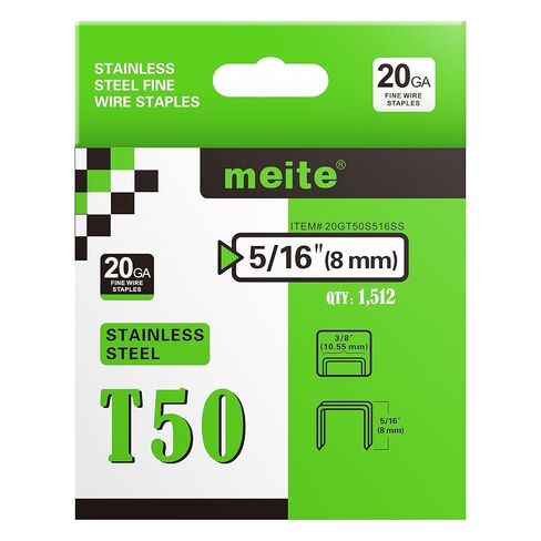 Meite T50 Staples Staples Marine ، 5/16 بوصة من المواد الغذائية الثقيلة للبندقية الأساسية - 1512 التهم ، مقياس 20/8 بوصة التاج T50 من المنسدلة للمياه المالحة ، التطبيقات البحرية in Kuwait