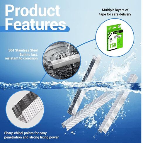 Meite T50 Staples Staples Marine ، 5/16 بوصة من المواد الغذائية الثقيلة للبندقية الأساسية - 1512 التهم ، مقياس 20/8 بوصة التاج T50 من المنسدلة للمياه المالحة ، التطبيقات البحرية in Kuwait