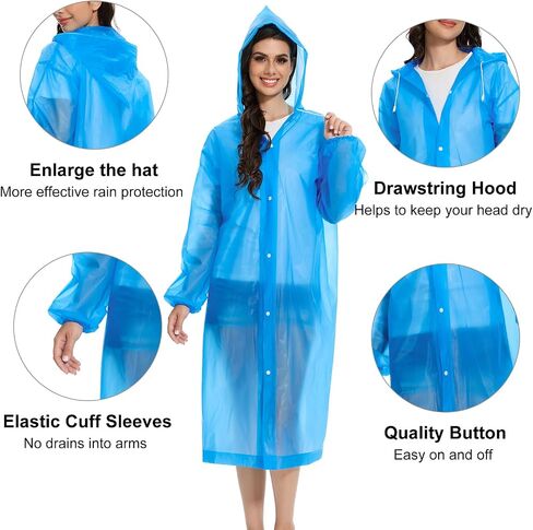 Rain Ponchos for Adults Women Men Reusable ，2 Pack EVA Raincoats，Portable Packable Rain Jackets with Drawstring Hood in Saudi Arabia