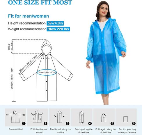 Rain Ponchos for Adults Women Men Reusable ，2 Pack EVA Raincoats，Portable Packable Rain Jackets with Drawstring Hood in Saudi Arabia