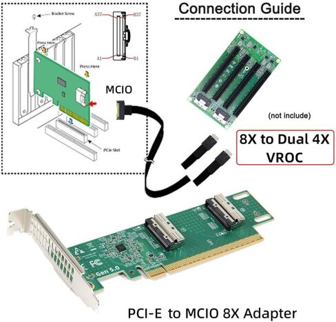 NFHK PCIE5.0 PCI-Express 8x إلى MCIO 8I MINI COOL EDGE IO SFF-TA-1016 VROC ADAPTER لبطاقة رسومات SSD MAINBOARD in Saudi Arabia