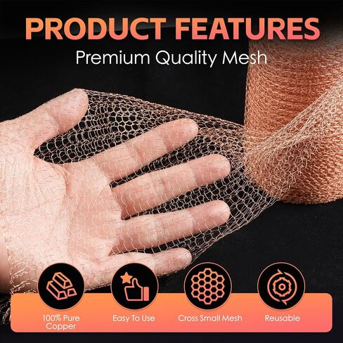 Copper Mesh Rodent Control Kit - 5 in x 35 ft Copper Mesh Roll, Rust Proof Rodent Proof Wire Mesh, DIY Mice Defensive Mesh for Pest Bat Bird Snail and Rodent Control in Saudi Arabia