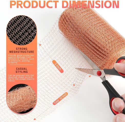 Copper Mesh Rodent Control Kit - 5 in x 35 ft Copper Mesh Roll, Rust Proof Rodent Proof Wire Mesh, DIY Mice Defensive Mesh for Pest Bat Bird Snail and Rodent Control in Saudi Arabia