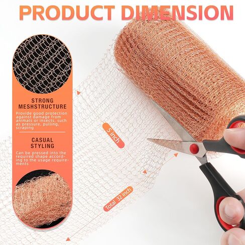 Copper Mesh Rodent Control Kit - 5 in x 35 ft Copper Mesh Roll, Rust Proof Rodent Proof Wire Mesh, DIY Mice Defensive Mesh for Pest Bat Bird Snail and Rodent Control in Saudi Arabia