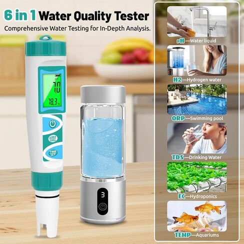 pH H2 Tester for Hydrogen Water Bottle TDS ORP Meter for Testing Drinking Water PPM EC Meter for Water Hydroponics 6 in 1 pH H2 ORP TDS EC Temp Meter for Pool, Kombucha, Brewing in Saudi Arabia