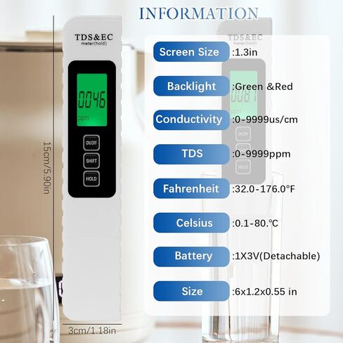 4 في 1 اختبار جودة المياه الرقمية ، 2025 Newtds/EC/درجة الحرارة （° C/° F） متر ، 0-9990 جزء في المليون ، اختبار المياه لمياه الشرب RO/DI Aquarium in Kuwait