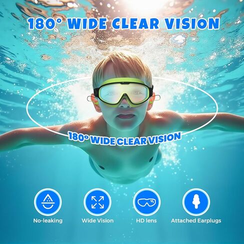 Swim Goggles for Kids 3-15 with Earplugs Large Frame Anti-Fog/UV Swimming Goggles for Boys Girls Toddler 2PCS in Kuwait