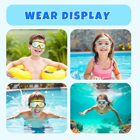 Swim Goggles for Kids 3-15 with Earplugs Large Frame Anti-Fog/UV Swimming Goggles for Boys Girls Toddler 2PCS in Kuwait