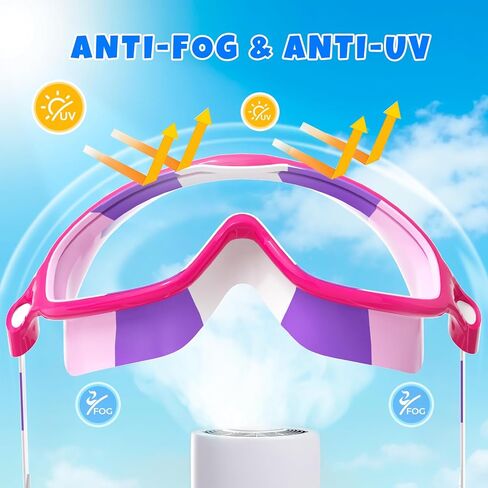 Swim Goggles for Kids 3-15 with Earplugs Large Frame Anti-Fog/UV Swimming Goggles for Boys Girls Toddler 2PCS in Kuwait