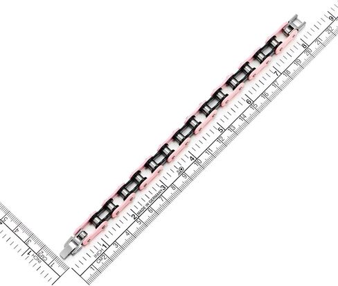 COOLSTEELANDBEYOND Ladies Stainless Steel Pink Black Motorcycle Bike Chain Bracelet with Buckle Clasp Polished in Saudi Arabia
