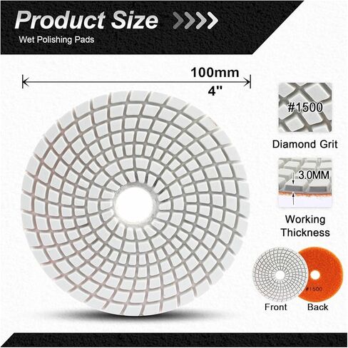 ZVHZQEMMT 4inch 6pcs Diamond Polishing Pad 100mm Wet Sanding Disc for Polishing Granite Marble Quartz Grit 50-3000 Lucky(Grit 3000) in Saudi Arabia
