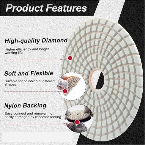 ZVHZQEMMT 4inch 6pcs Diamond Polishing Pad 100mm Wet Sanding Disc for Polishing Granite Marble Quartz Grit 50-3000 Lucky(Grit 3000) in Saudi Arabia