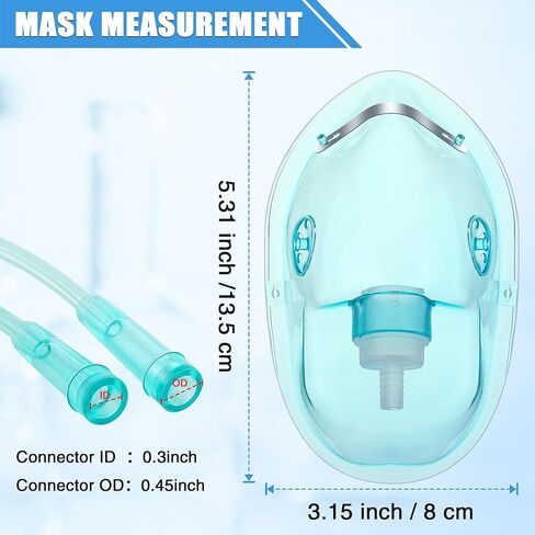 Geiserailie 2 Pack XL Oxygen Mask with 6.6 Ft Tubing and Adjustable Elastic Strap, Adult Oxygen Mask with Tubing, Oxygen Masks for Face Adult in Kuwait