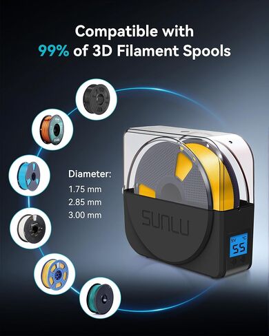 SUNLU Filament Dryer Box for 3D Printer Filament, S1 Plus Filament Dehydrator with Fan Design, Filament Storage can Keep 1.75 2.85 3.00mm PLA PETG ABS Filament Dry During 3D Printing (Black) in Saudi Arabia