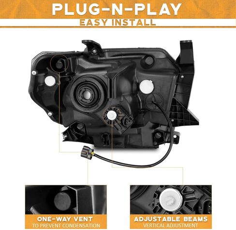 Headlights for 2014-2021 Toyota Tundra, Not For Models W/Adjustable Headlight Leveling Dial/Buttons *Not Compatible* W/Factory LED DRL Models, Headlamp Replacement Chrome Housing in Kuwait