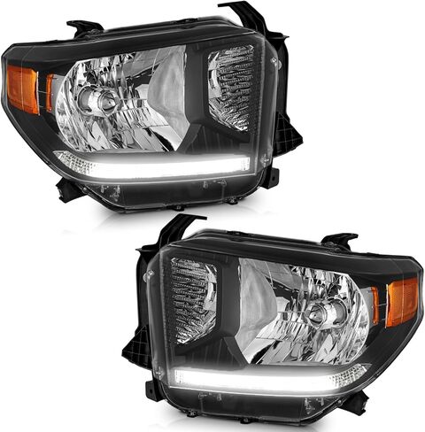 Headlights for 2014-2021 Toyota Tundra, Not For Models W/Adjustable Headlight Leveling Dial/Buttons *Not Compatible* W/Factory LED DRL Models, Headlamp Replacement Chrome Housing in Kuwait