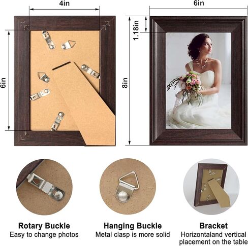 8x10 Picture Frame Set of 4, Brown Rustic Vintage Photo Frame with Real Glass, 8 x 10 Frames for Wall Mount and Tabletop Display in Kuwait