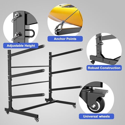 رف تخزين قوارب قوارب القوارب بذاتها الثقيلة ، وقصة معدنية قابلة للتعديل للقوارب الكاياك ، والزوارق ، والسكان ، وألواح التجديف وألواح ركوب الأمواج مع عجلات قابلة للقفل ، والاستخدام الداخلي والخارجي in Kuwait