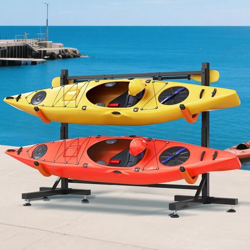 SPECRAFT Freestanding Kayak Storage Rack, Adjustable Width Stand with Stable Base, Elastic Ropes, EVA Tube Sleeves, for Indoor Outdoor Garage in Kuwait