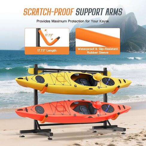 SPECRAFT Freestanding Kayak Storage Rack, Adjustable Width Stand with Stable Base, Elastic Ropes, EVA Tube Sleeves, for Indoor Outdoor Garage in Kuwait