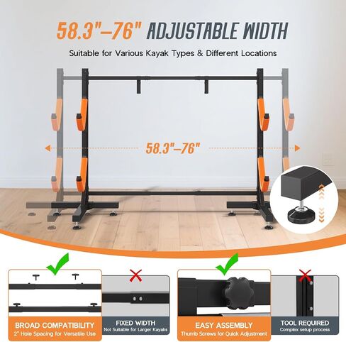 SPECRAFT Freestanding Kayak Storage Rack, Adjustable Width Stand with Stable Base, Elastic Ropes, EVA Tube Sleeves, for Indoor Outdoor Garage in Kuwait