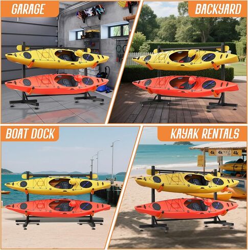 SPECRAFT Freestanding Kayak Storage Rack, Adjustable Width Stand with Stable Base, Elastic Ropes, EVA Tube Sleeves, for Indoor Outdoor Garage in Kuwait