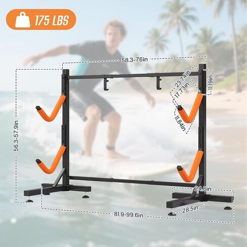 SPECRAFT Freestanding Kayak Storage Rack, Adjustable Width Stand with Stable Base, Elastic Ropes, EVA Tube Sleeves, for Indoor Outdoor Garage in Kuwait