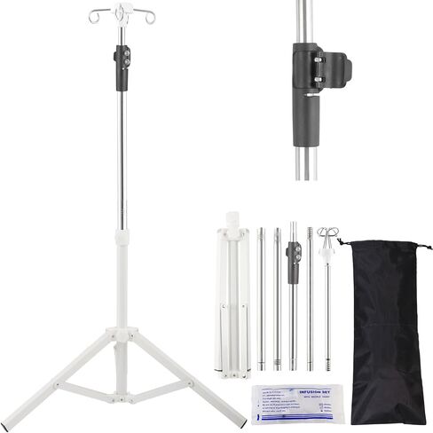 IV Pole Portable,46 to 86In Telescopic IV Stand Floor with 4 IV Bag Holder Stabilizing Tripod Stainless Steels Pipe Extension Pole IV Influsion Pole with Organizers Infusion Bags (Black) in Saudi Arabia