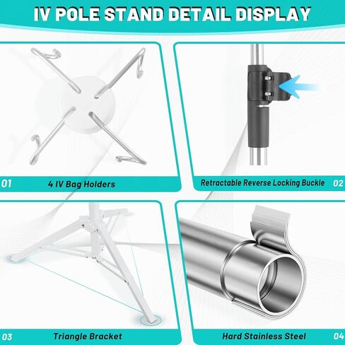 IV Pole Portable,46 to 86In Telescopic IV Stand Floor with 4 IV Bag Holder Stabilizing Tripod Stainless Steels Pipe Extension Pole IV Influsion Pole with Organizers Infusion Bags (Black) in Saudi Arabia