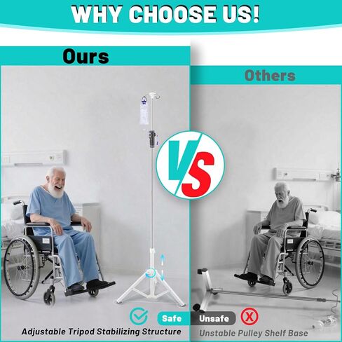 IV Pole Portable,46 to 86In Telescopic IV Stand Floor with 4 IV Bag Holder Stabilizing Tripod Stainless Steels Pipe Extension Pole IV Influsion Pole with Organizers Infusion Bags (Black) in Saudi Arabia