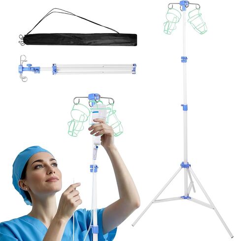 قابلة للطي القطب الرابع مع 4 خطافات ، والارتفاع القابل للتعديل ، حامل الرابع ، حامل القطب الثلاثي الرابع للرعاية المنزلية ، المستشفيات ، العيادات والسفر ، حامل حقيبة التسريب الطبية IV Drip (أسود) in Kuwait