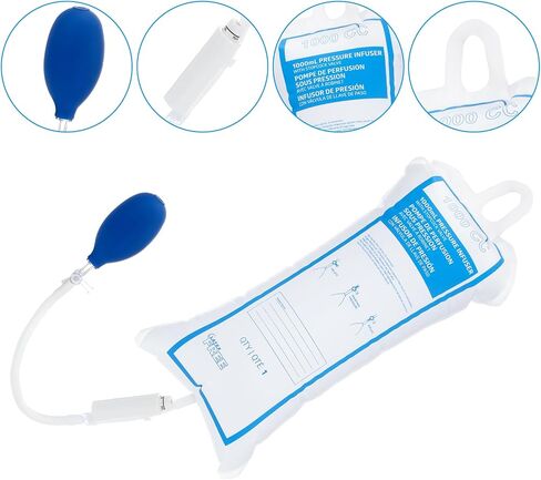 Geiserailie Pressure Infusion Bag 1000ml Iv Pole Infusion Sack with 3-way Stopcock Portable Color-coded Gauge Supplies Equipment for Emergency Use in Saudi Arabia