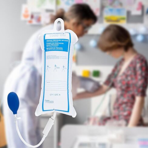 Geiserailie Pressure Infusion Bag 1000ml Iv Pole Infusion Sack with 3-way Stopcock Portable Color-coded Gauge Supplies Equipment for Emergency Use in Saudi Arabia