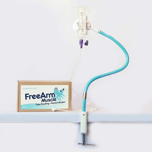 Tube Feeding Holder, Hands-Free Gravity Syringe Feeding, Portable IV Pole for Pump Feeding & Infusions, Adjustable Clamp, Bendable Arm for Feed Rate Control & Travel | Blue in Saudi Arabia