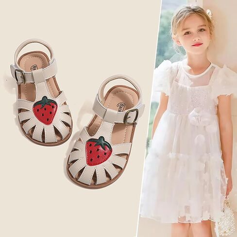 Wuiwuiyu الصغار الصغار Little T-Strap Hook & Loop Dress Strawberry Summer Shoes Angle Toe Carrot Sandals in Saudi Arabia