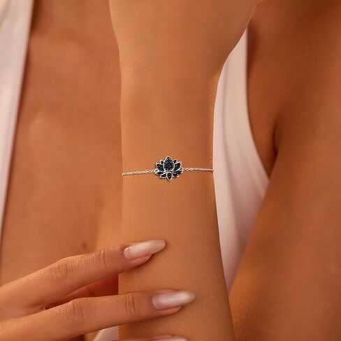 Lovecom Dainty 14k Gold Plated Lotus Flower Bracelets for Women 925 Sterling Silver Flower Flower Black Birthstone Link Bracelet Inspiral Friends Proclets Jewely for Mom in Kuwait