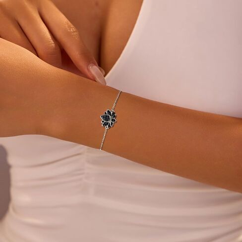 Lovecom Dainty 14k Gold Plated Lotus Flower Bracelets for Women 925 Sterling Silver Flower Flower Black Birthstone Link Bracelet Inspiral Friends Proclets Jewely for Mom in Kuwait