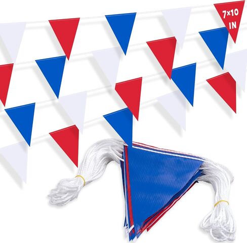 105ft Red White and Blue Pennant Banner Flag, 7"x10" Fluorescent Safety Flagging Banner Warning Flag for Construction Site/Boundary Barrier Signs, Perimeter Marking Flags on String, 45 Flags in Kuwait
