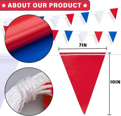 105ft Red White and Blue Pennant Banner Flag, 7"x10" Fluorescent Safety Flagging Banner Warning Flag for Construction Site/Boundary Barrier Signs, Perimeter Marking Flags on String, 45 Flags in Kuwait
