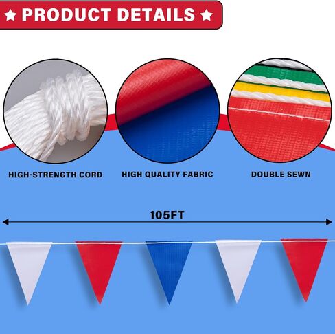 105ft Red White and Blue Pennant Banner Flag, 7"x10" Fluorescent Safety Flagging Banner Warning Flag for Construction Site/Boundary Barrier Signs, Perimeter Marking Flags on String, 45 Flags in Kuwait