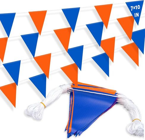 105ft Red White and Blue Pennant Banner Flag, 7"x10" Fluorescent Safety Flagging Banner Warning Flag for Construction Site/Boundary Barrier Signs, Perimeter Marking Flags on String, 45 Flags in Kuwait