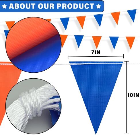 105ft Red White and Blue Pennant Banner Flag, 7"x10" Fluorescent Safety Flagging Banner Warning Flag for Construction Site/Boundary Barrier Signs, Perimeter Marking Flags on String, 45 Flags in Kuwait