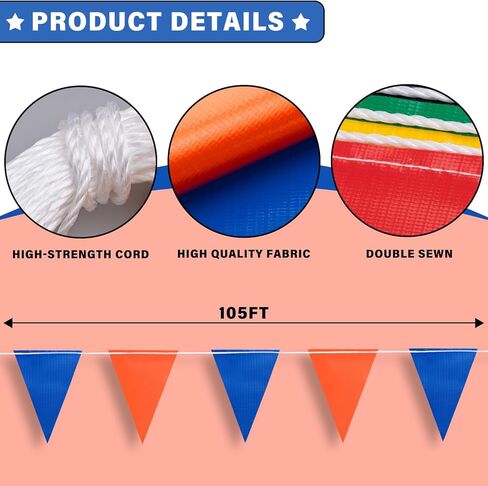 105ft Red White and Blue Pennant Banner Flag, 7"x10" Fluorescent Safety Flagging Banner Warning Flag for Construction Site/Boundary Barrier Signs, Perimeter Marking Flags on String, 45 Flags in Kuwait