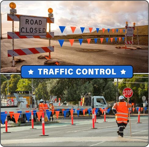 105ft Red White and Blue Pennant Banner Flag, 7"x10" Fluorescent Safety Flagging Banner Warning Flag for Construction Site/Boundary Barrier Signs, Perimeter Marking Flags on String, 45 Flags in Kuwait