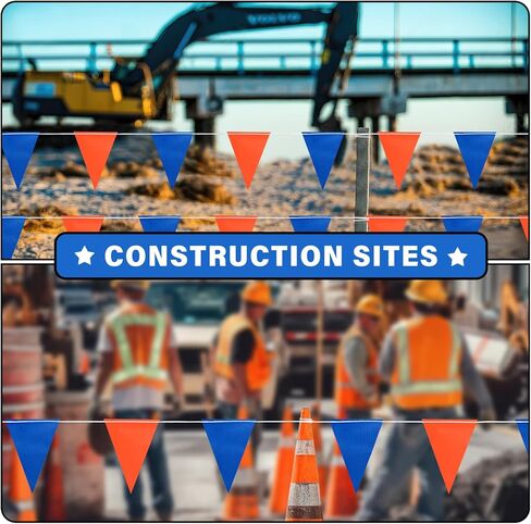 105ft Red White and Blue Pennant Banner Flag, 7"x10" Fluorescent Safety Flagging Banner Warning Flag for Construction Site/Boundary Barrier Signs, Perimeter Marking Flags on String, 45 Flags in Kuwait