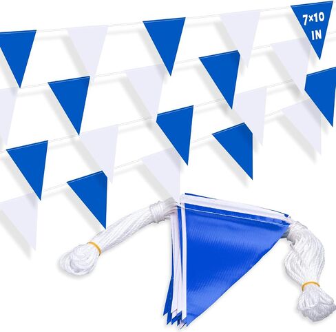 105ft Red White and Blue Pennant Banner Flag, 7"x10" Fluorescent Safety Flagging Banner Warning Flag for Construction Site/Boundary Barrier Signs, Perimeter Marking Flags on String, 45 Flags in Kuwait