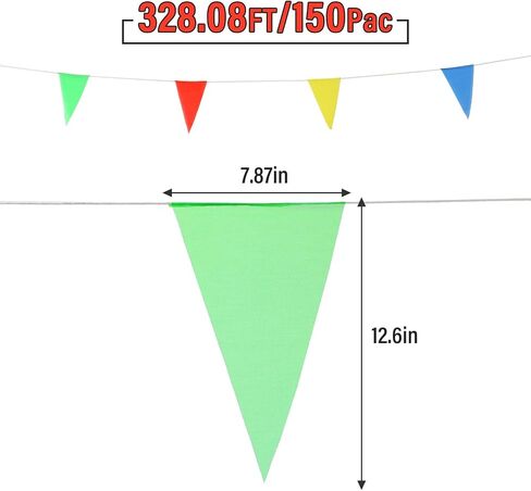 Pennant Safety Flags,Perimeter Warning Flag Line,Warning Marking Flags on String For Flagging Construction/Traffic Barrier/Parking Lot/Rooftop/Party Special Events(Multicolor 328ft 7.8 * 12.6) in Saudi Arabia