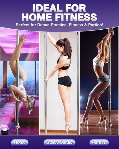 PYY Dance Pole for Home - Adjustable & Portable Dancing Pole for Gym Studio Pub, 45mm Chrome Finish, Spinning & Static Modes, Remote LED Lights, No Drilling Required, Fits 88"-108" Ceilings in Saudi Arabia