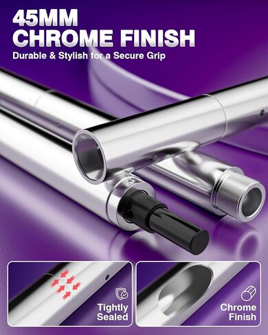 PYY Dance Pole for Home - Adjustable & Portable Dancing Pole for Gym Studio Pub, 45mm Chrome Finish, Spinning & Static Modes, Remote LED Lights, No Drilling Required, Fits 88"-108" Ceilings in Saudi Arabia